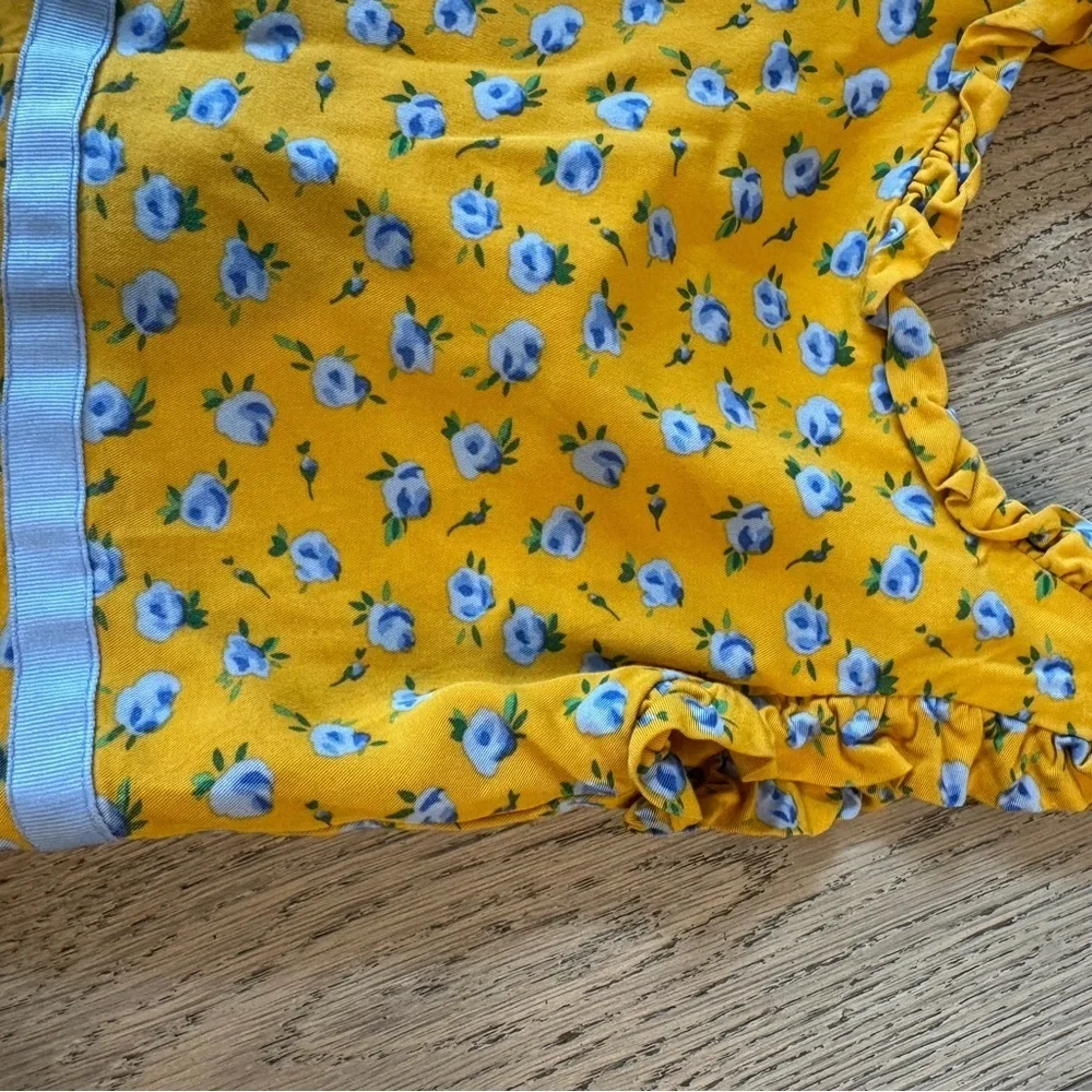 Janie and Jack yellow and blue floral ruffle trim jumpsuit 2T